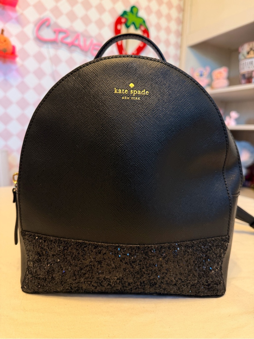 kate spade Black Leather Backpack with Glitter Base